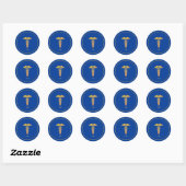 Sticker Rond Médecin Monogramme & Doré sur Fond Bleu (Feuille)