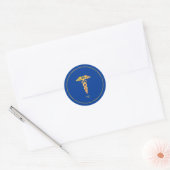 Sticker Rond Médecin Monogramme & Doré sur Fond Bleu (Enveloppe)