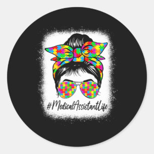 Sticker Rond Médicale Istant Messy Bun Soutien Autisme