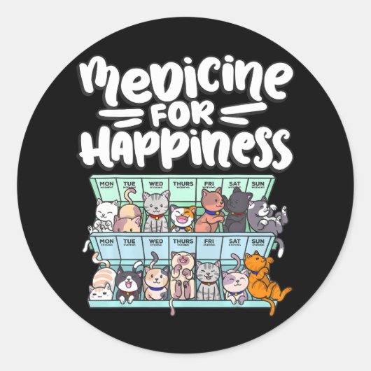 Sticker Rond médicament pour le bonheur boîte de pilule animaux (Devant)
