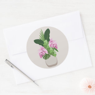 Sticker Rond Medinilla Tropical Fleur rose dans Vase Beige