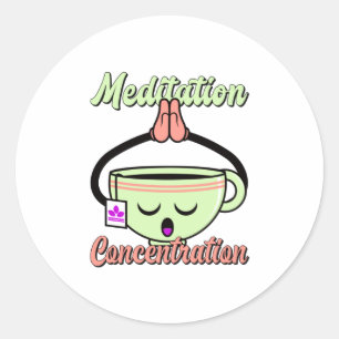 Sticker Rond Méditation Concentration Cute Café Mug Kawaii