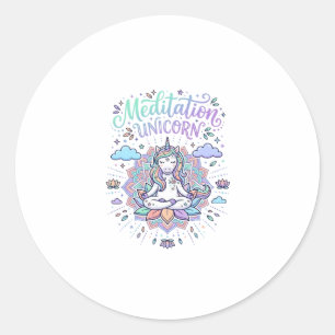 Sticker Rond Méditation de licorne Licorne Fond blanc Vecteur