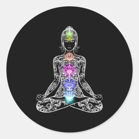 Sticker Rond Méditation de Yoga Asana Bouddhisme Chakra Gi spir (Devant)