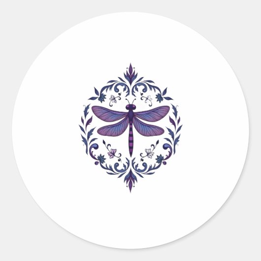 Sticker Rond Meditation Fractal Geometry Spiritual Yoga Dragonf (Devant)