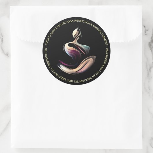 Sticker Rond Méditation Yoga Instructeur Lotus Pose Brush Strok (Sac)