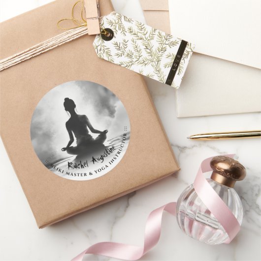 Sticker Rond Méditation Yoga Instructeur Lotus Pose Peinture à (Cadeaux)