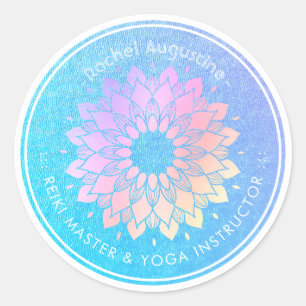 Sticker Rond Méditation Yoga Instructeur Rose Gold Foil Mandala
