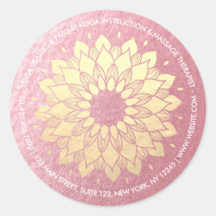 Sticker Rond Méditation Yoga Instructeur Rose Gold Mandala Lotu