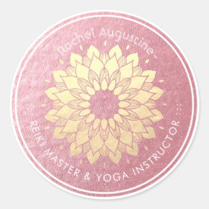 Sticker Rond Méditation Yoga Instructeur Rose Gold Mandala Lotu
