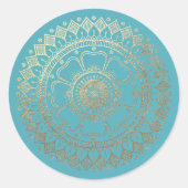 Sticker Rond Méditation Yoga Instructeur Vert Bleu Or Mandala (Devant)