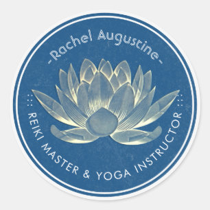 Sticker Rond Méditation YOGA Reiki Instructeur Blue & Gold Lotu