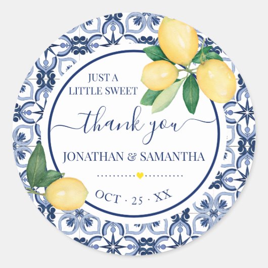 Sticker Rond Mediterranean Lemons Bridal Shower Thank You (Devant)