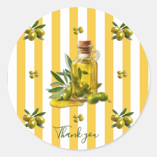 Sticker Rond Mediterranean Yellow Stripe Pattern Olive Oil (Devant)