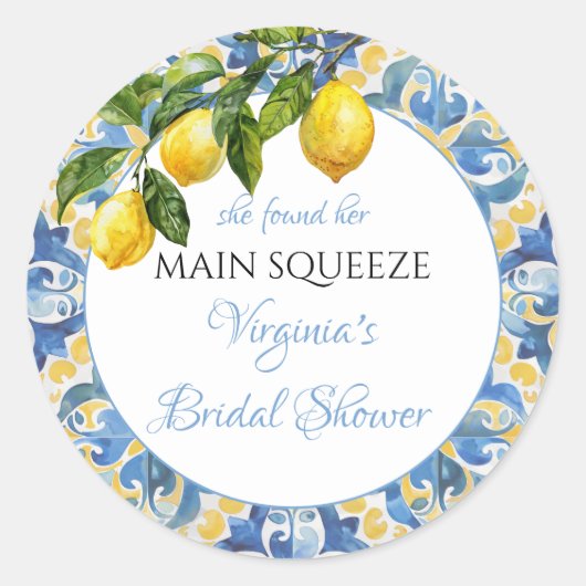 Sticker Rond Mediterranéen Fête de mariage Lemon Main Squeeze (Devant)