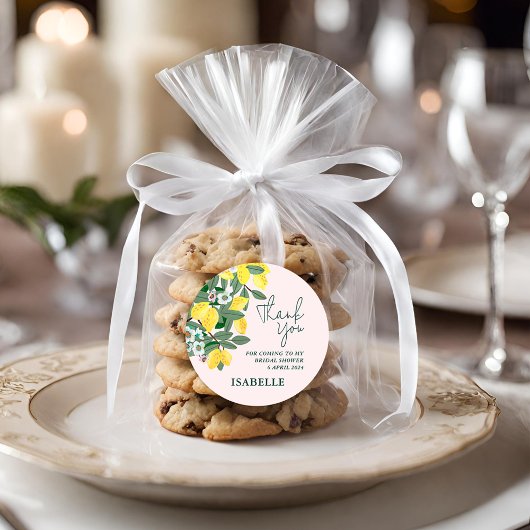 Sticker Rond Méditerranéen Italien Rose Citron Fête de Mariage