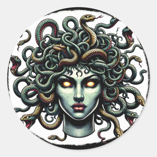 Sticker Rond Medusa face verte pleine de serpents (Devant)