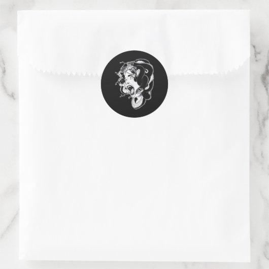 Sticker Rond Méduse Blackwork Tattoo Flash (Sac)