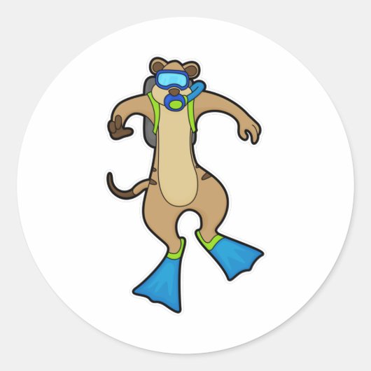 Sticker Rond Meerkat à la plongée avec lunettes de natation (Devant)