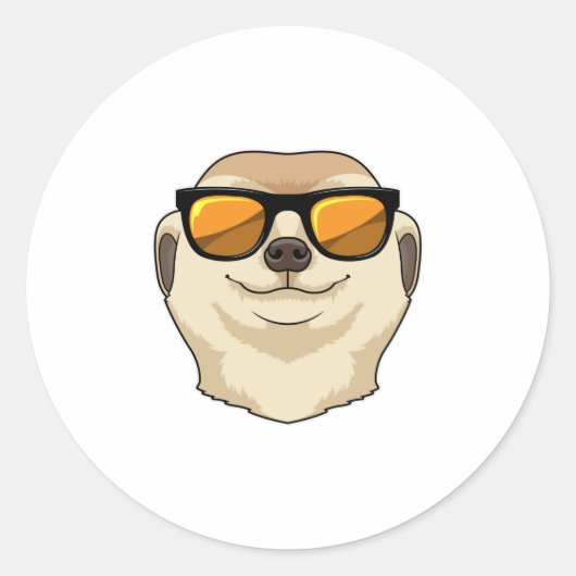 Sticker Rond Meerkat avec lunettes de soleil (Devant)