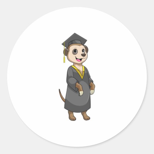 Sticker Rond Meerkat comme étudiant avec diplôme (Devant)