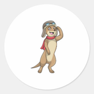 Sticker Rond Meerkat comme pilote avec casquette pilote