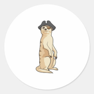 Sticker Rond Meerkat comme Pirate avec casquette pirate