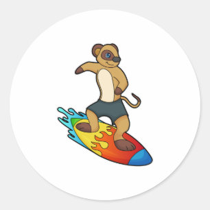 Sticker Rond Meerkat comme surfeur avec Surfer