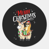 Sticker Rond Meerkat Merry Christmas Reindeer Llama Riding Meer (Devant)