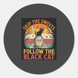 Sticker Rond Méfait de chat noir d'Halloween hanté