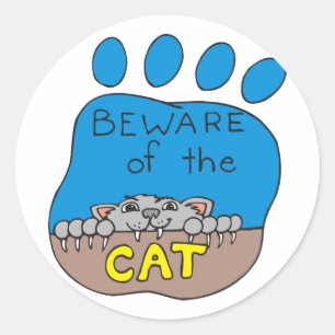 Sticker Rond Méfiez-vous de l'Empreinte de patte de chat