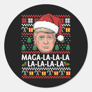 Sticker Rond Mega La La Donald Trump 47 Vilaine sueur de Noël