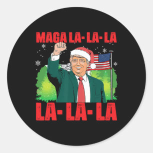 Sticker Rond Mega La La Donald Trump Potus 47 Mauvais Noël