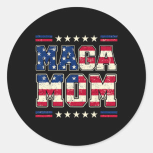 Sticker Rond Mega Mom Patriotic Usa Mama Trump 2024 Vintage Sty