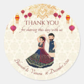 Sticker Rond Mehndi & sangeet manadala et couple indien mignon (Devant)