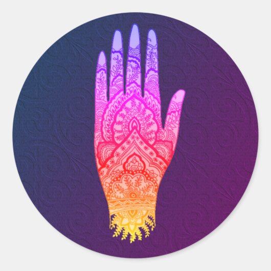 Sticker Rond Mehndi tatouage main Art arc-en-ciel (Devant)