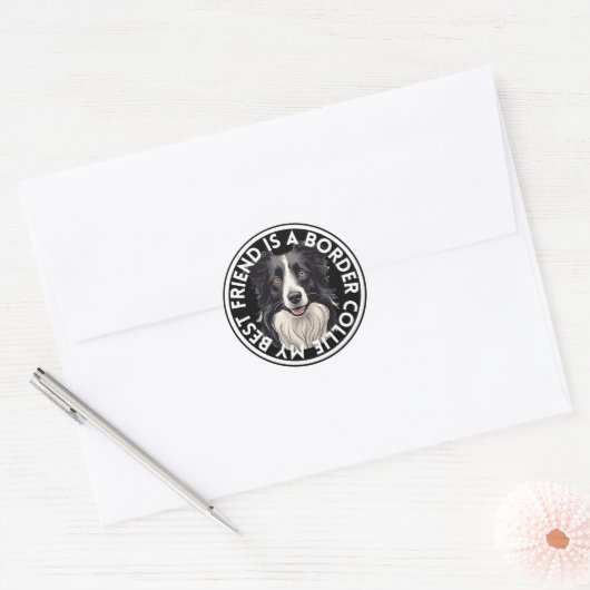 Sticker Rond Meilleur ami Bordure Collie (Enveloppe)