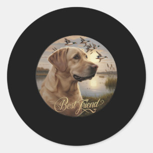 Sticker Rond Meilleur Ami Chasse Jaune Labrador Chien Avec Cana