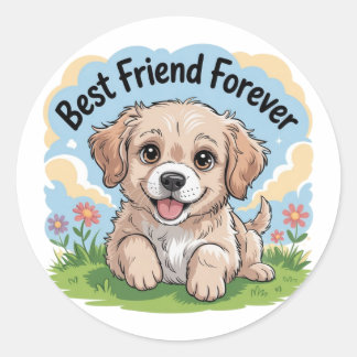 Sticker Rond Meilleur Ami Du Chiot