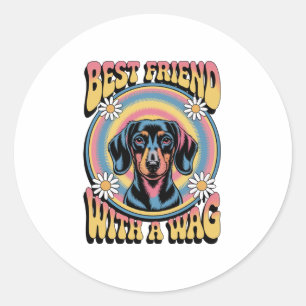 Sticker Rond Meilleur ami teckel avec une queue qui remue