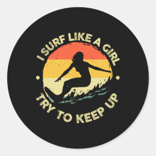 Sticker Rond Meilleur Art de Surf pour Filles Femmes Plage Surf