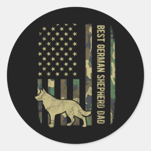 Sticker Rond Meilleur Berger Allemand Chien Papa Camouflage Amé