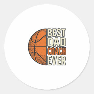 Sticker Rond Meilleur Coach Papa Jamais Basket Vintage Vector D