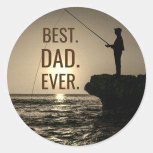 Sticker Rond MEILLEUR DAD JAMAIS Fisherman Silhouette Platinum