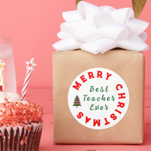 Sticker Rond Meilleur Enseignant Toujours Noël Merci Cadeau (Fête)