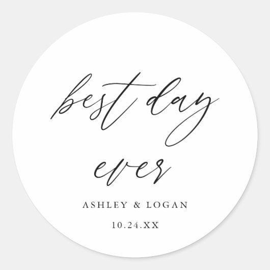 Sticker Rond Meilleur Jour De Mariage Élégant Favoriser (Devant)