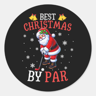 Sticker Rond Meilleur Noël par Santa Golf Joueur Golfing Lo