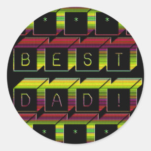 Sticker Rond Meilleur papa bloque le texte Brown et jaune