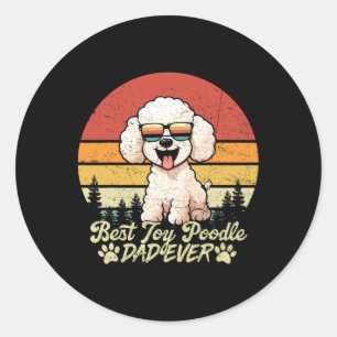 Sticker Rond Meilleur papa caniche jouet blanc vintage pour la