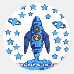 Sticker Rond Meilleur Papa Chien de la Galaxie Fusée Spatiale C